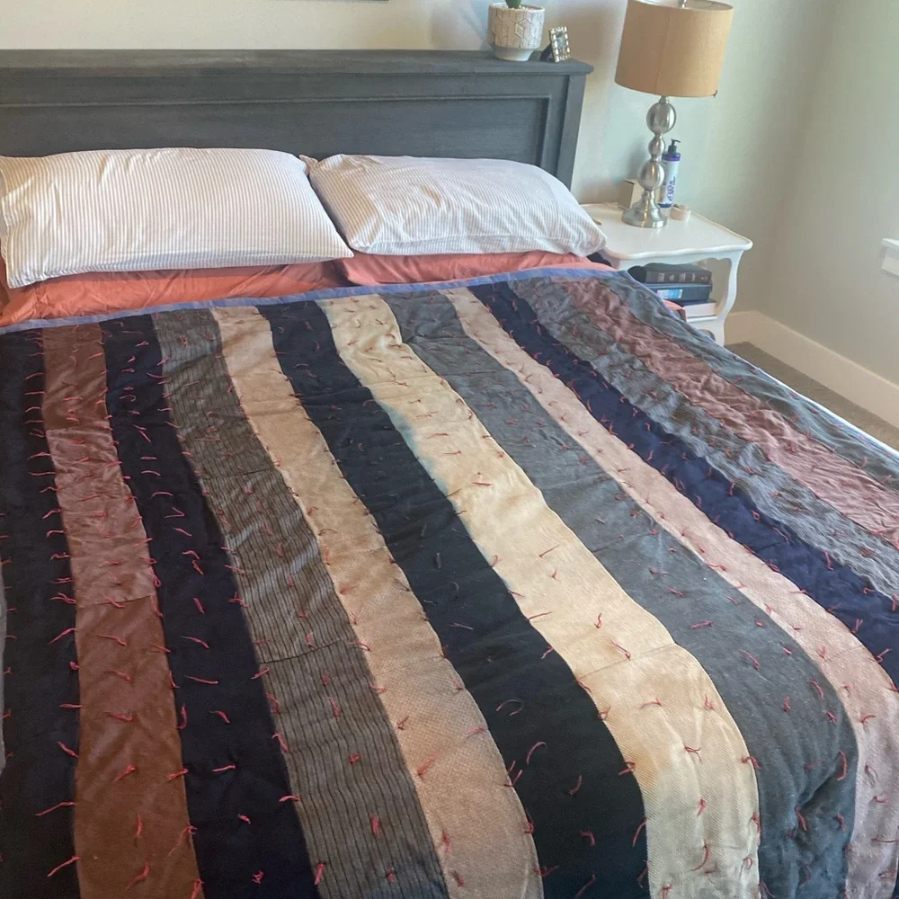 Striped Patchwork Quilt - Multicolor 83”/68” Handmade 70’s